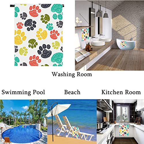 Slhets Cute Dog's Paw Prints Hand Towels Colorful Doodle Paw Prints Small Bath Towel Soft Absorbent Kitchen Dish Towels For Bathroom/Kitchen Decoration Hotel Gym Spa Sweat Towels 13.6 * 29' #TOP2