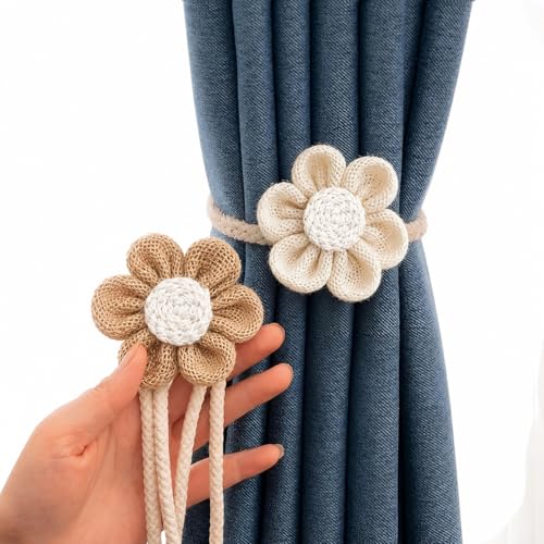 Image of Home Curtain Draperies, Pack for Farmhouse Sunflower Office Curtain and Window Tiebacks, Thin Decoration Elegant Tie Boho Simple Beige for Room, Accessories Ropes Holdbacks Wall (4, Multi)