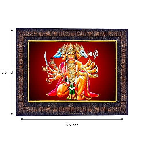 Image of Hawai Panchmukhi Hanuman Bajrang Bali Photo Frame, Size -8.5x7inch | Engineered Wood Wall Hanging Home Decor Religious Photo Frame | SFDI273BLKFRM