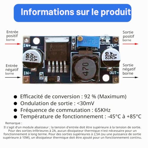 5 Pièce DC-DC Convertisseur Abaisseur, Buck Converter 3.2-40V à 1.25-35V, Modules Buck Step-Down 3A Haute Efficacité, Régulateurs de Tension Ajustables pour Projets Électroniques, Alimentation DIY – vue 4