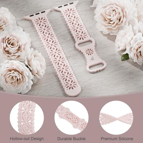 Image of Slim Lace Hollow-out Floral Silicone Bands Compatible with Apple Watch Band | Soft Thin Engraved Band Compatible with iWatch Band 38mm 40mm 41mm 42mm 44mm 45mm 46mm 49mm Series 11 10 9 8 7 SE 6 5 4 Ultra