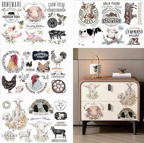 UV DTF 4 Sheet Morning Farmhouse Rub on Transfers Farmhouse Fresh Craft Transfers for Furniture Farmhouse Theme Style Rub on Transfers for Decorate Doors Wall Window Mirrors Calendars Vases