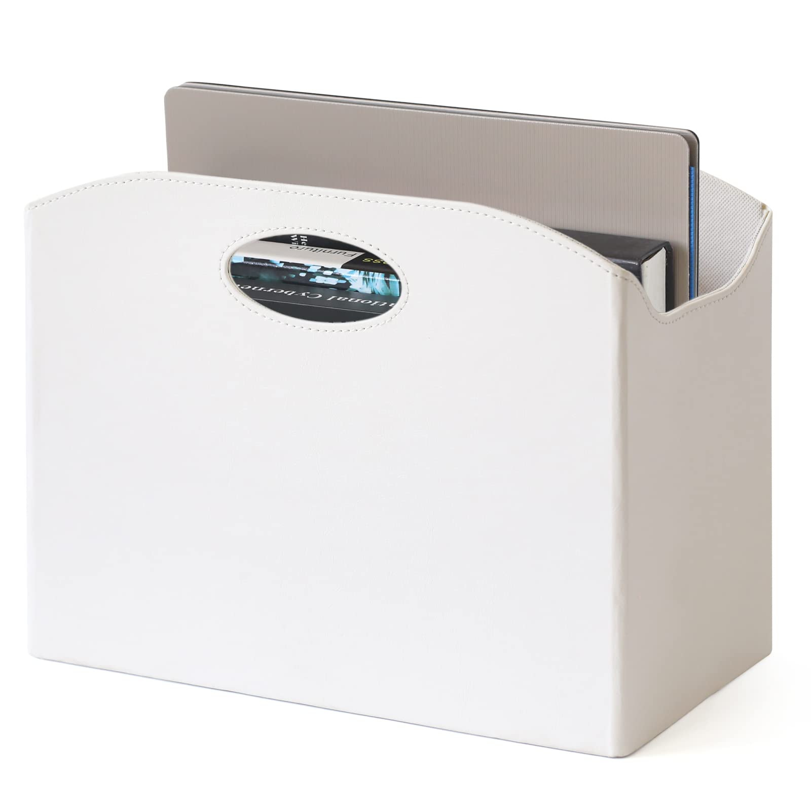 EZDeco Magazine Holder Foldable Magazine Rack Floor PU Leather File Holder Newspaper Book Storage Basket Document File Folder Organizer for Office Home (White-1)