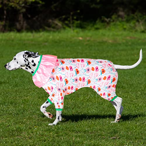 Image of LovinPet Large Dogs Clothes, Large Pajamas, Anti Licking Dog Recovery Suit, Lightweight Fashion Hill Flowers Red, Pink, Green Prints Dog Clothing, UV Protection, Easy Wearing Jumpsuit L