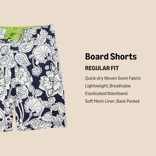 Amazon Essentials Girls' Boy’s Woven Board Short, Navy Folk Floral, 4T