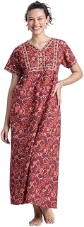 Naidu Hall Women’s Nighty for Women Cotton Full Length Night Gown Floral Printed V Neck Night Dress with Pocket Relaxed Fi... Price In India