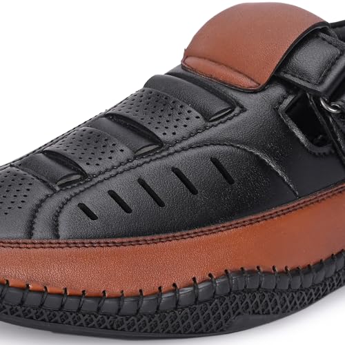 Image of Centrino Men's Fisherman Sandals | Cushioned Insole & Hook & Loop Straps | Trendy Sporty Design with Premium Upper | Closed-Toe Sandals for Travel & Walking (6618)