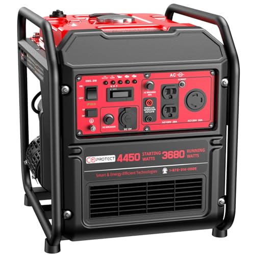 PowerSmart 4450W Portable Inverter Generator, Gas Powered, CO-Sensor, Lightweight & Quiet for Home Use and Emergency Backup, Camping, EPA Compliant