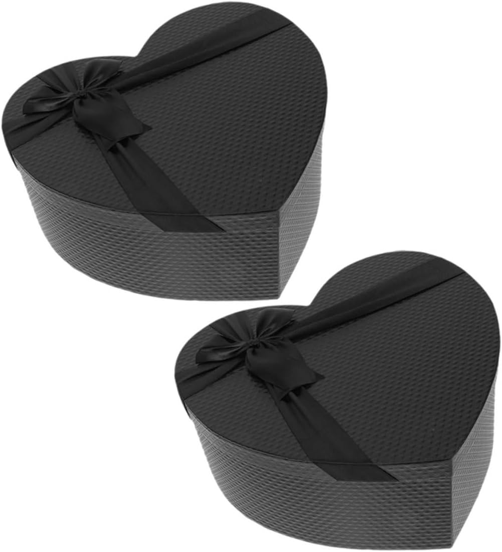 SWETRACE 2pcs Large Black Heart-shaped Valentine Box Paper Packaging Box for Flowers Chocolates Set Romantic Packaging for Valentine's Day