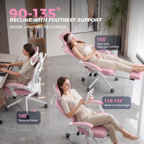 Image of CYKOV Ergonomic Office Chair with Footrest - Adjustable Lumbar Support & Headrest, 90-135 Reclining Mesh Back Computer Chair - Home Office /Gaming, 350lbs Capacity
