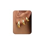 3Pairs Gold Hoop Earrings Set for Women Trendy Chunky Huggie Dainty Earring Jewelry for Women Teens