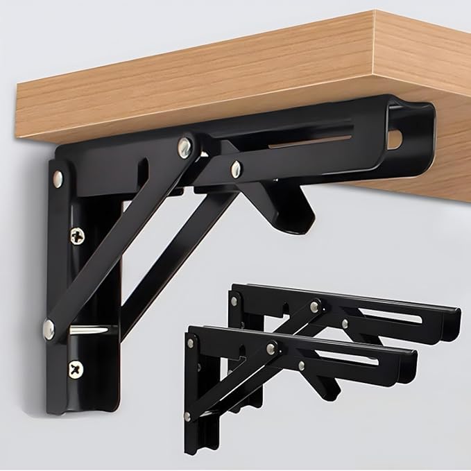 Heavy Duty Folding Shelf Brackets 30 CM | Stainless Steel Wall Mounted Foldable Support Bracket Set with Screws for Table, Kitchen & DIY Shelves (30 cm)-image-16