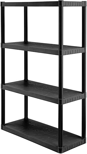 CENTREX CX 4-Tier (52.1H x 34.8W x 14.6D) Plastic Storage Shelving Unit (Black), Medium Duty, 75lbs Per Shelf Capacity, Indoor Storage and