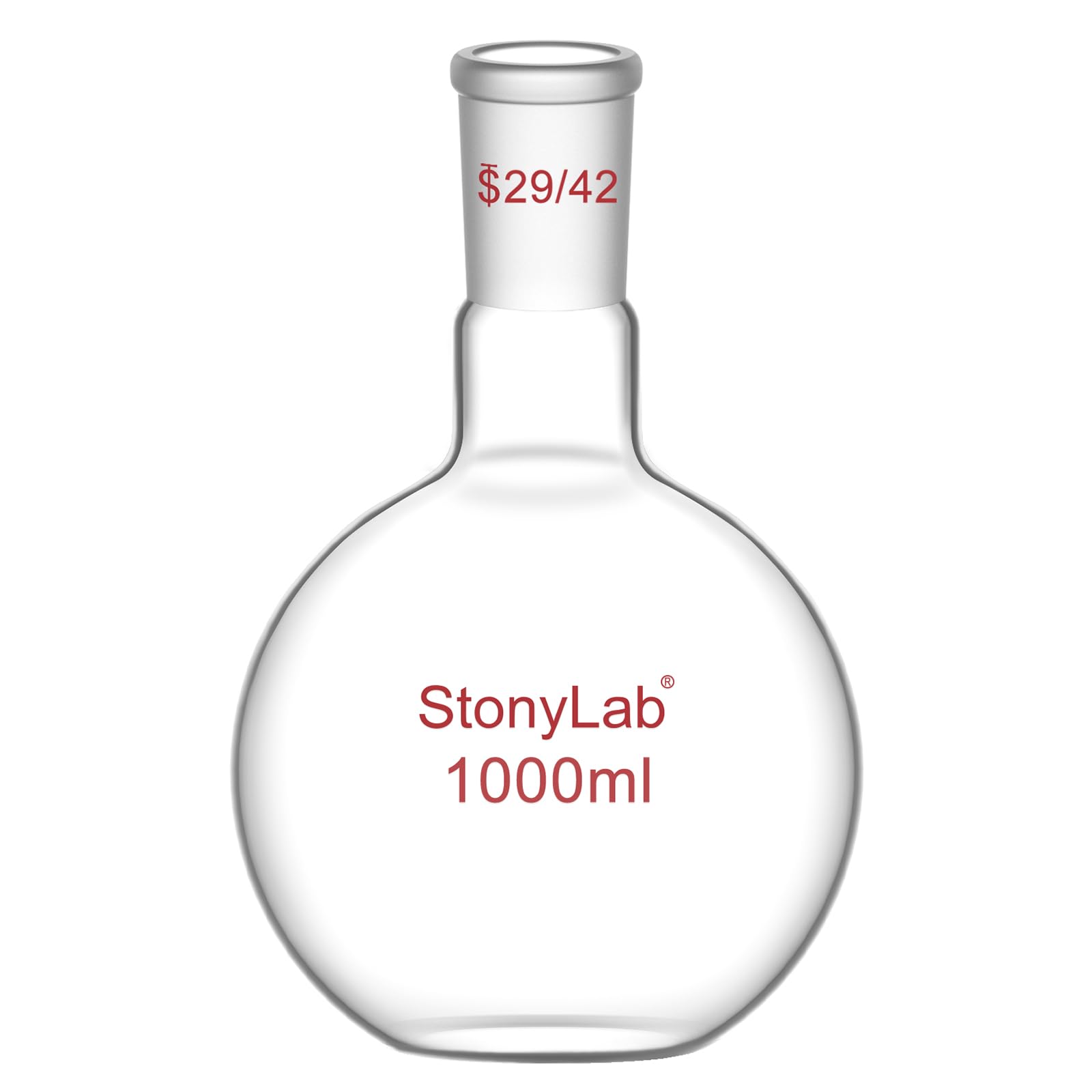 stonylab Verre Ballon à Fond Plat avec col Unique, Single Neck Flat Bottom Boiling Flask Ballon D'ébullition avec Joint Extérieur Standard 29/42, 1000 ml