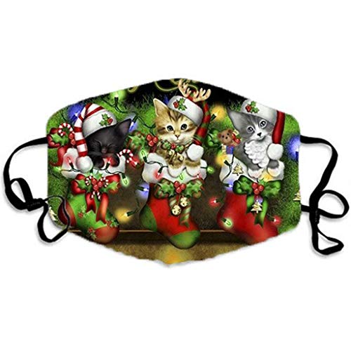 Preisvergleich Produktbild TQIU Unisex Mode Weihnachten Niedliche Katzen drucken Einstellbar Waschbar Mundschutz Atmungsaktive Herbst Winter Warm halten Bandana Schal 3D Cartoon Druck Baumwolle Gesichtsschutz