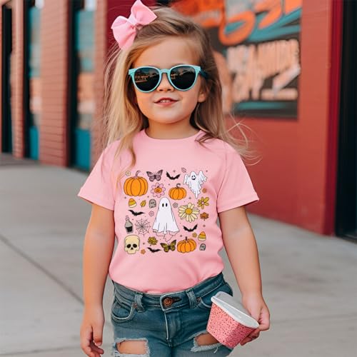 SOFEON Toddler Baby Girls Halloween T-Shirt Ghost Pumpkin Graphic Shirt Kids Cute Funny Spooky Season Short Sleeve Tees Top2