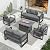 Vakollia Outdoor Aluminum Furniture Set with Fire Pit Table - 5 Pieces Modern Patio Conversation Sets Metal Sectional Sofa Set