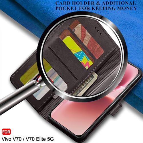 Image of TheGiftKart Flip Back Cover Case for Vivo V70 / V70 Elite 5G | Dual-Color Leather Finish | Inbuilt Stand & Pockets | Wallet Style Flip Back Case Cover (Faux Leather, Coffee & Brown)