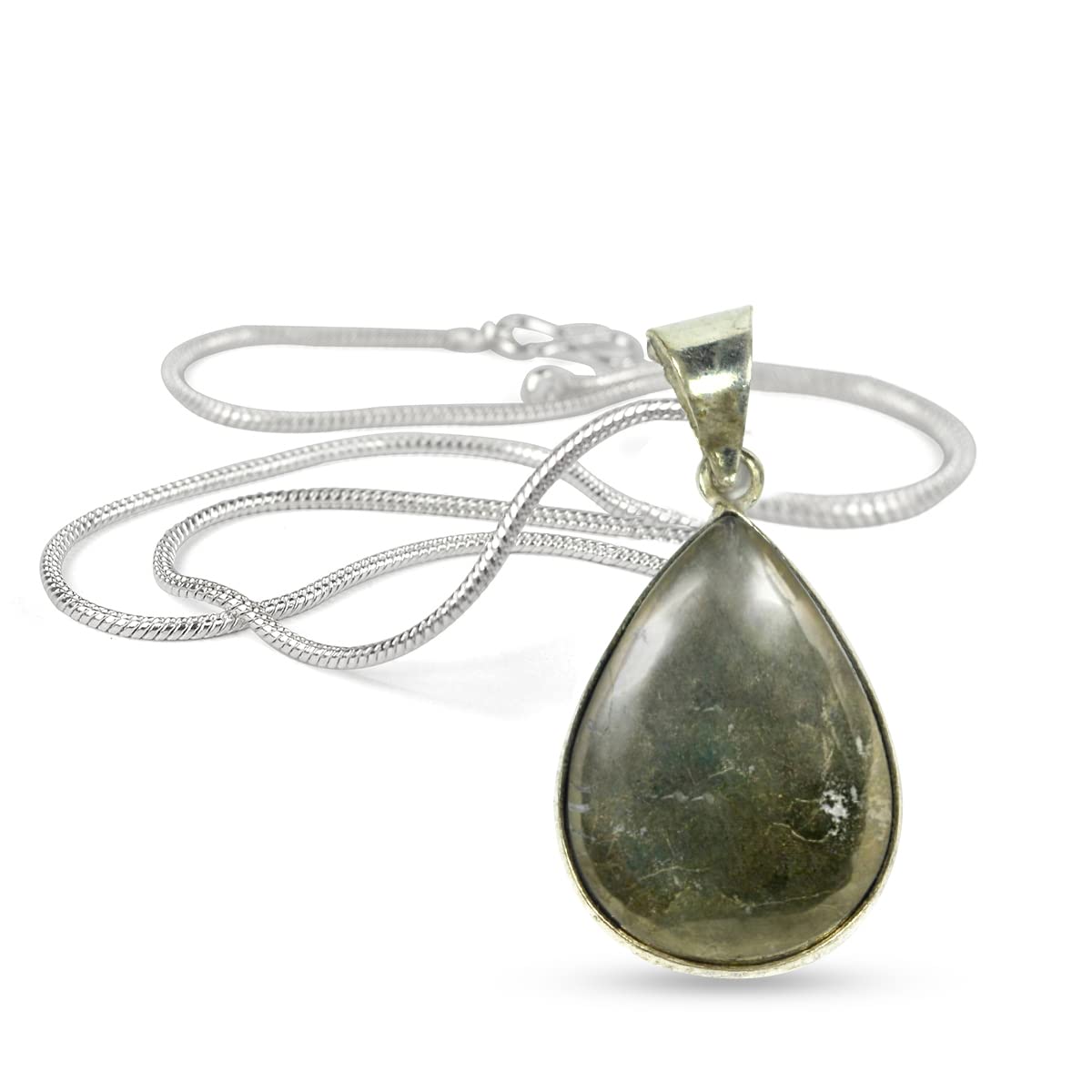 Reiki Crystal Products AAA Pyrite Pendant Drop Shape Crystal Stone Locket - Pendant with Metal Chain for Reiki Healing and Crystal Healing Gemstone for Unisex