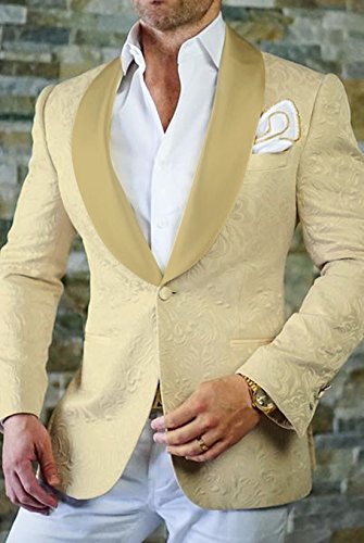 Premium Jacquard Paisley Floral Pattern Slim Fit Tuxedo Prom Wedding Groom Single Breasted Blazer Suits Champagne #TOP1