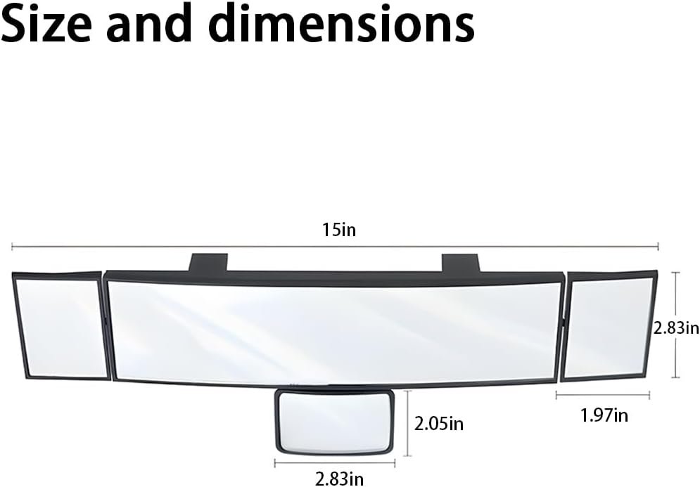Car Rear View Mirror, 15 Inch Panoramic Vehicle Convex Rearview Mirror, Clip-on Automotive Large Wide Angle Extended Rear View Mirror Accessories, Universal for SUV, Truck, RV