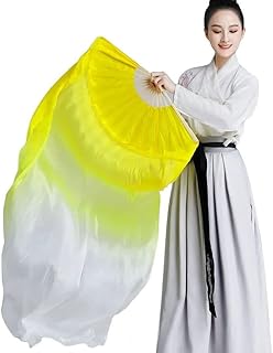 BOEYAA Abanico de baile colorido de imitación de seda para danza del vientre, accesorios de actuación para festivales (amarillo - izquierda, L 180 cm)