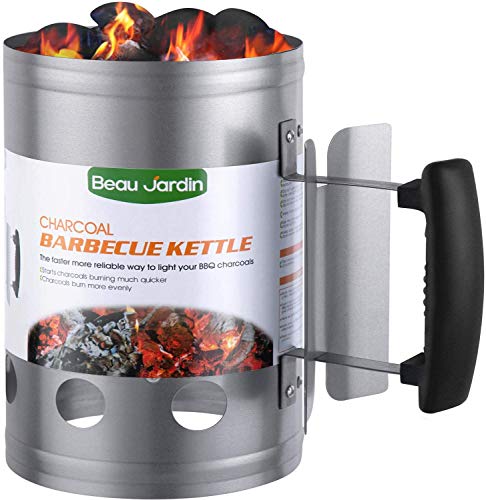 BEAU JARDIN Encendedor de carbón para barbacoa Para encender la parrilla Arrancador Chimenea Chimenea de 28 x 18 cm Plata Chimenea de encendido Chimenea de encendido Parrilla de barbacoa Encendedor
