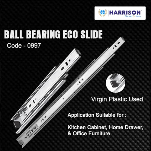 Image of Harrison Telescopic Ball Bearing Eco Slide 0997 | Drawer Channel Stainless Steel | 12 inch Soundless Modular Kitchen Drawer Slides | Rust Free | Load Bearing Capacity 35 kg | Furniture Hardware