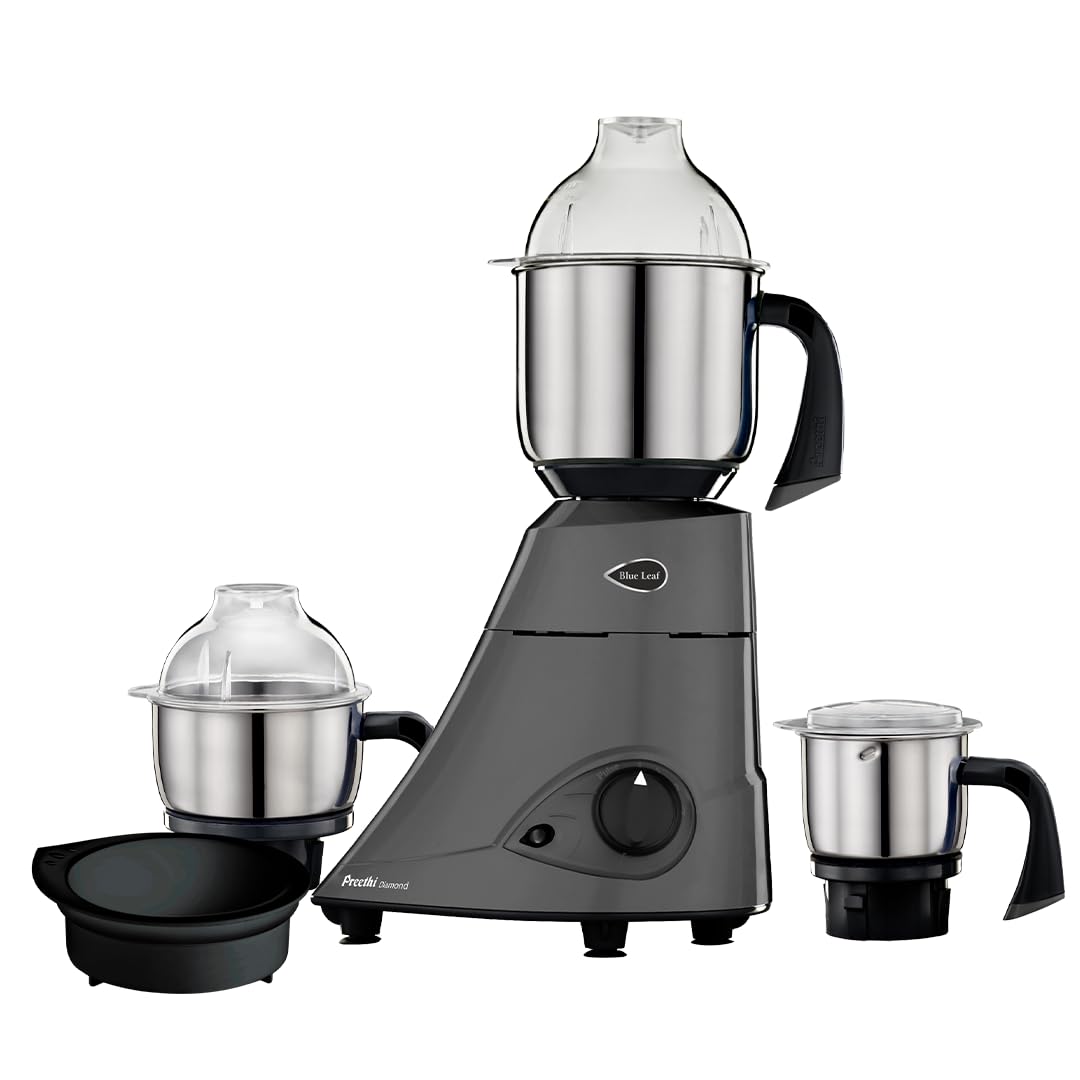 Preethi Diamond 750 Watts Mixer Grinder | 3 Stainless Steel (SS) Jars + Flexi Lid | Ideal for Masalas, Chutneys & Batters | Lifelong Free Service, Black
