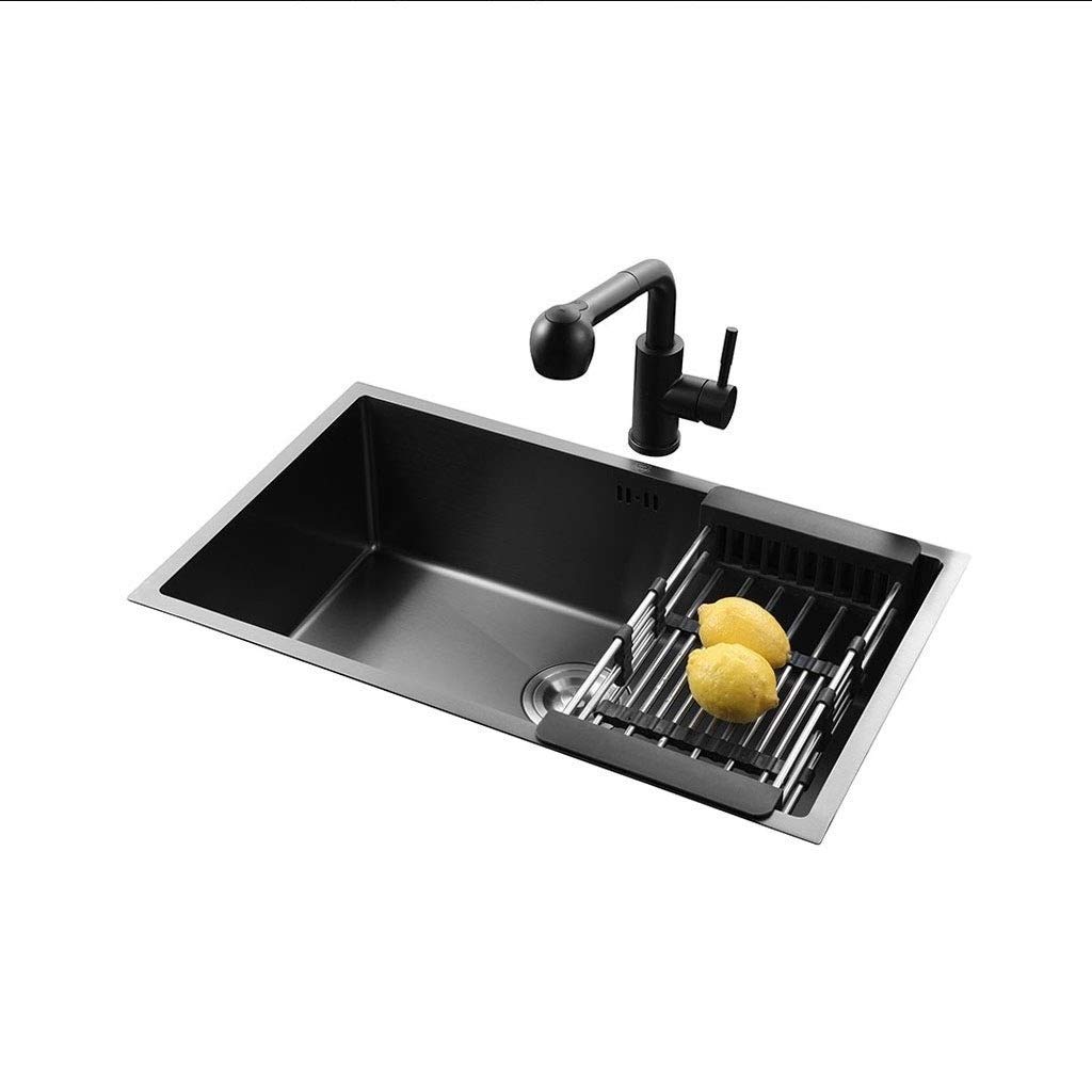 WDSOPK Basin Single Bowl Kitchen Sink 304 Stainless Steel, Black Undermount Basin for Kitchen Bar,