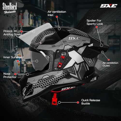 Image of Steelbird SBH-61 SXE X3 Pinlock ISI and Dot Certified Full Face Graphic Helmet for Men and Women with Inner Silver Sunshield