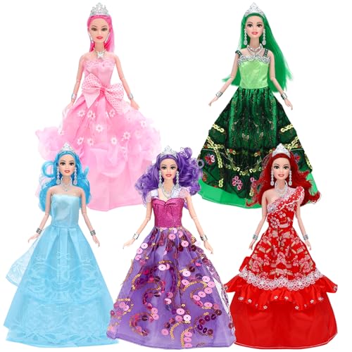 Image of ONEST 5 Sets 11.5 Inches Princess Dolls Include 5 Pieces Princess Dolls, 5 Pieces Handmade Doll Clothes, 5 Pairs of Doll Shoes