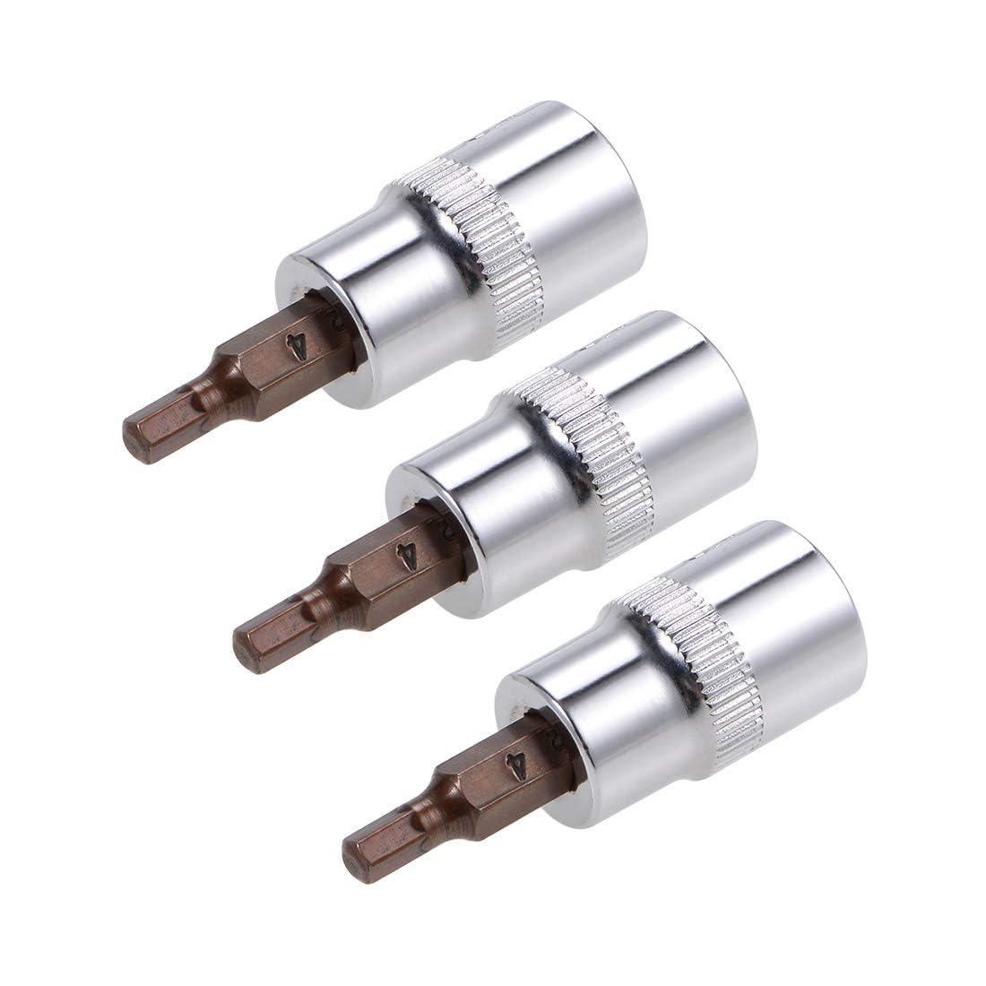 TOP-VIGOR 3Pcs Hex Bit Socket, 3/8" Drive x H4 (4mm) Allen Key Socket, Premium S2 Steel Bits, Hex Bit with 48mm Length for Torque Wrench, Ratchet Wrench, Impact Power Drills, Slide Bar