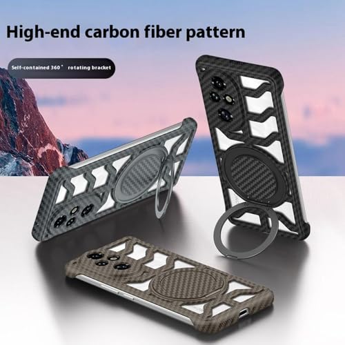 Image of for Honor 200 Pro 5G Case with Kickstand Heat Dissipation Hard PC Phone Back Cover Carbon Fiber Texture - Desert Gold
