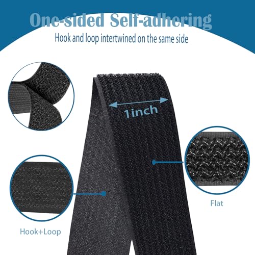 Image of 1 inch x 16ft Nylon Hook and Loop Straps with 12 Plastic13 Buckles Reusable Adjustable Strips Freely Cut-to-Length Straps for Organizer or Storage Straps （Black）