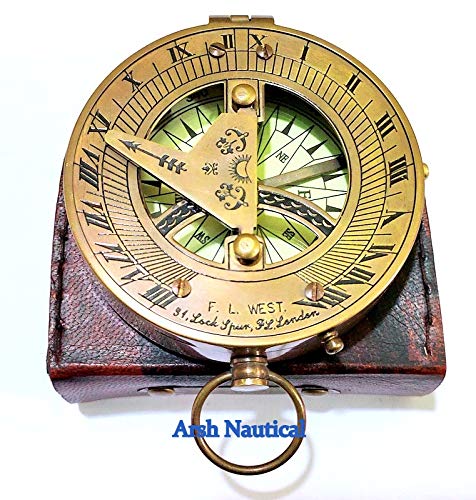 Brújula magnética de latón vintage con estuche de cuero miniatura 2