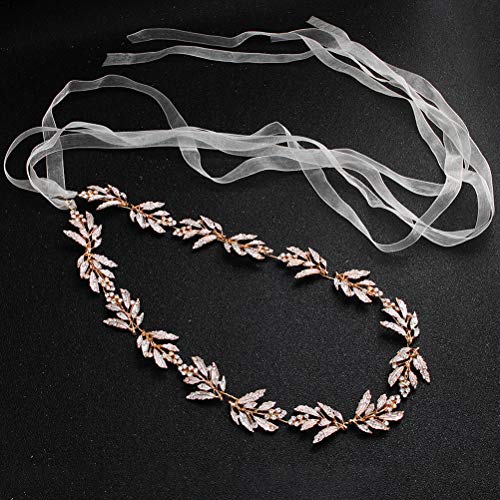 KESYOO Metal Leaf Bridal Belt Wedding Crystal Dress Belt Bridal Waist Chain Beautiful Accessory (Golden)4