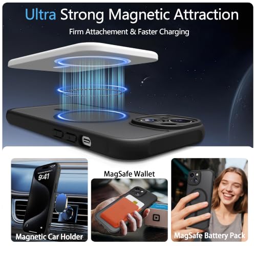 Image of for iPhone 15 Case [Compatible with Magsafe] Translucent Matte Phone Cover, [10 FT Military Grade Drop Protection] Slim Durable Shockproof Protective Bumper (Black Magnetic, iPhone 15)