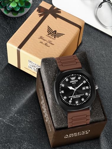 Image of Abx7200 Black Dial NewArrival Arabic Style Brown Silicone Magnet Strap Date Working Quartz Watch for Boys-