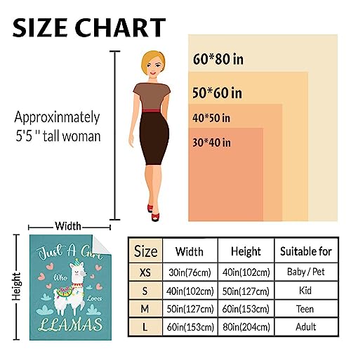 Blanket for Girl Women - 60x80 Inches Cute Llama Throw Gifts- Teal Soft Fuzzy Blankets for Bed, Couch & Living Room