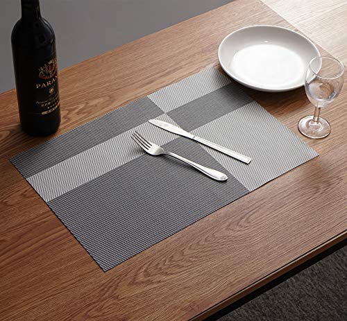 Placemat for Dining Table Place Mats Mat Plastic Woven Silver Vinyl Mat Placemats Washable Outdoor Cloth Plastic Wipeable Fabric Heat Resistant PVC Silver Placemats Set of 6 Silver