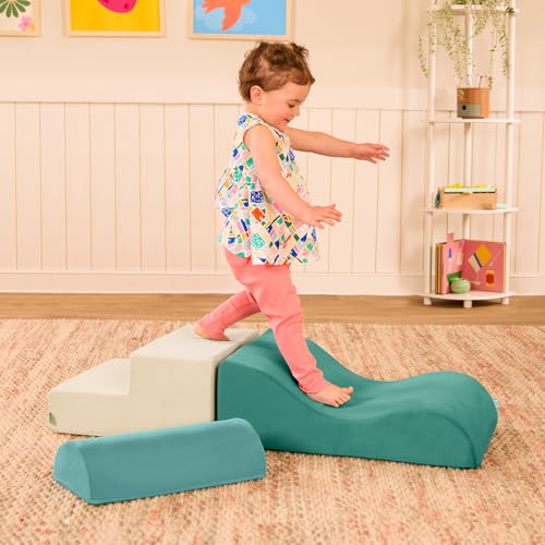 Image of B. toys WonderShapes Foam Climbing Set, 3-Piece Indoor Play, Stair Foam | Includes stair, wavy ramp, and half-cylinder with removable machine-washable covers and easy-grip handles, Foam, 12+ Months