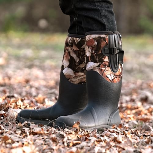 Image of Men's Waterproof Rubber Boots - 6mm Neoprene, 15 inch Shaft, Dual-Sole Anti-Fatigue Rain & Mud Boots for Farm & Wet Work, Fishing, Irrigation - Lightweight Soft Toe
