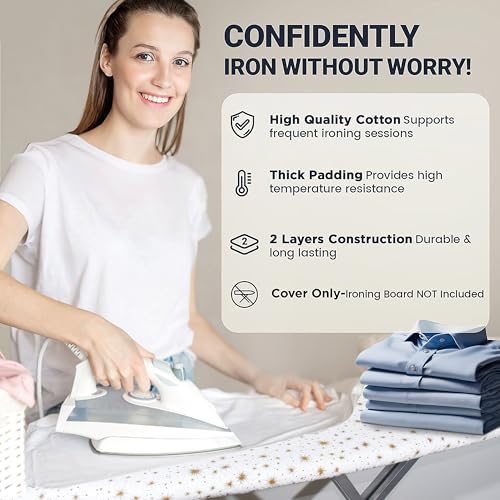 Image of Ironing Board Cover and Pad 15 inchx54 inch Extra Thick Natural Cotton, Scorch and Stain Resistant Padding, Standard Size Iron Board Cover with Fasteners Heavy Duty Elastic Edge, Heatproof Starlight