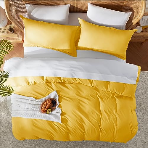 Nestl Twin Duvet Cover Set - Soft Double Brushed Yellow Duvet Cover Twin/Twin XL, 2 Piece, with Button Closure, 1 Duvet Cover 68x90 inches and 1 Pillow Sham