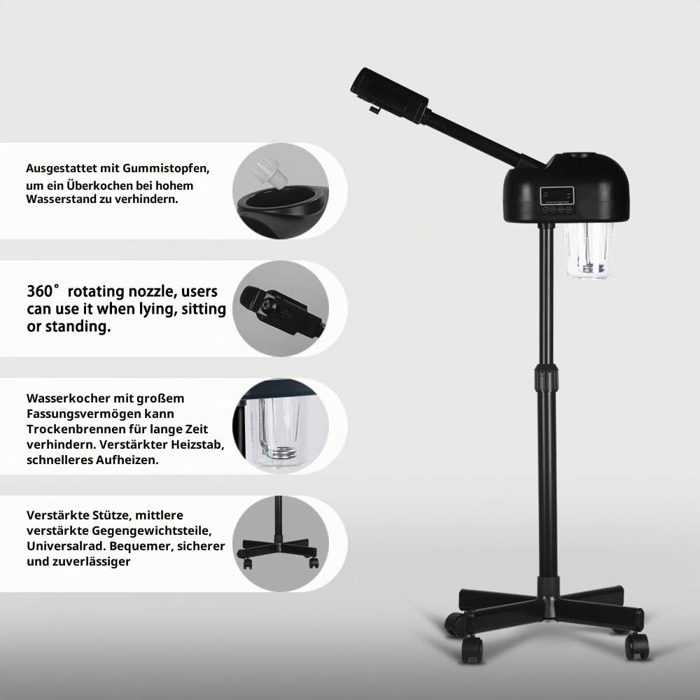 Timer Gesichtsdampfer Schwarz LCD-Bildschirm Professionelle Salon SPA Gesichtspflege Höhenverstellbar