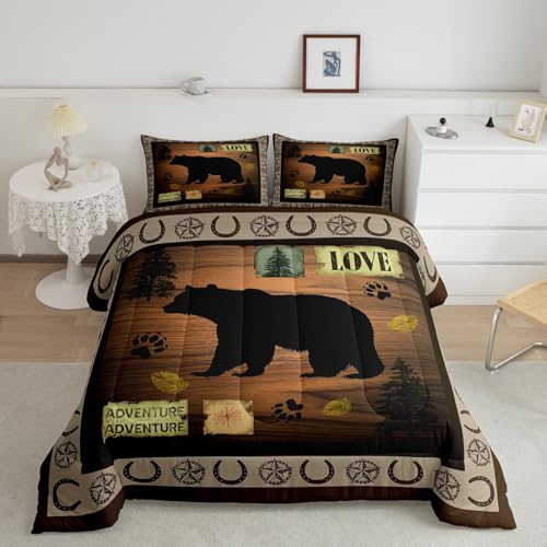 Image of Feelyou Kids Bear Rustic Bedding Set Full Size, Texas Star Comforter Set Western Farmhouse Comforter for Kids Boys Girls Countryside Duvet Insert Room Decor Microfiber Bed Set