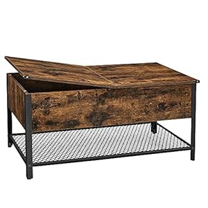 VASAGLE Coffee Table, Living Room Table with Folding Top, Hidden Storage Space, Mesh Shelf, Metal Frame, for Living Room, Industrial Design, 100 x 55 x 47 cm, Vintage Brown/Black LCT230B01