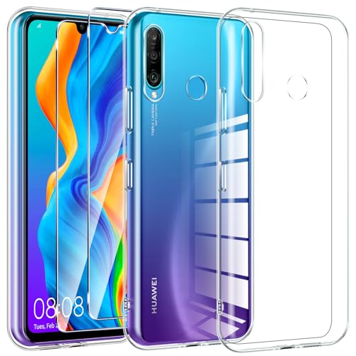 Kokio Crystal Clear Funda para Huawei P30 Lite con 2 Protectores de Pantalla,Ultrafino Suave Transparente Funda Protectora de Silicona TPU,Antiarañazos y Antiamarilleo