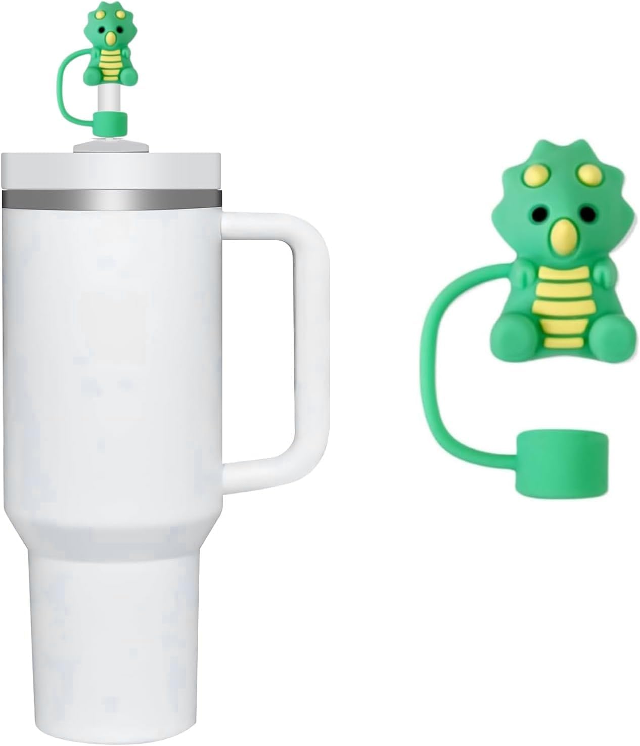 Green Dinosaur Straw Cap Straw Cover for Stanley Cup, 10mm Silicone Straw Covers Cap for Stanley Cup Accessories, Topper for Tumblers, Straw Cap Stopper for Reusable Straws Tip Lids
